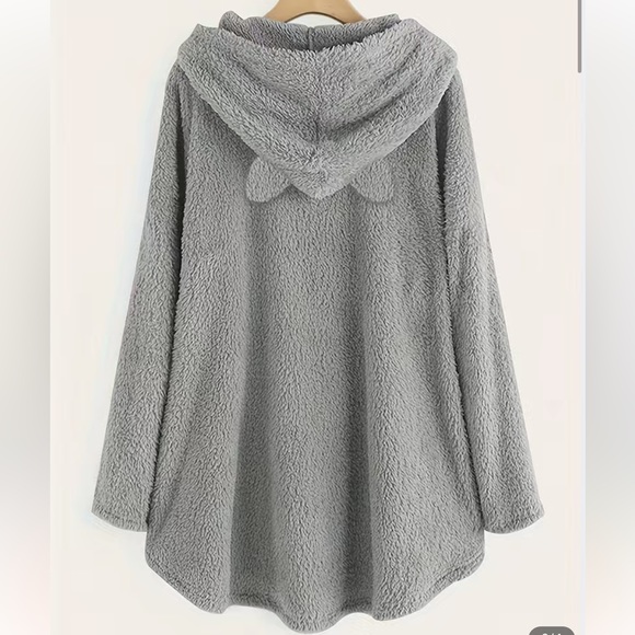 LAST 1‼️ NWT 🐈🐈‍⬛ OVERSIZED GRAY CAT EAR HOODED SWEATSHIRT SWEATER Women’s XL - Picture 2 of 7